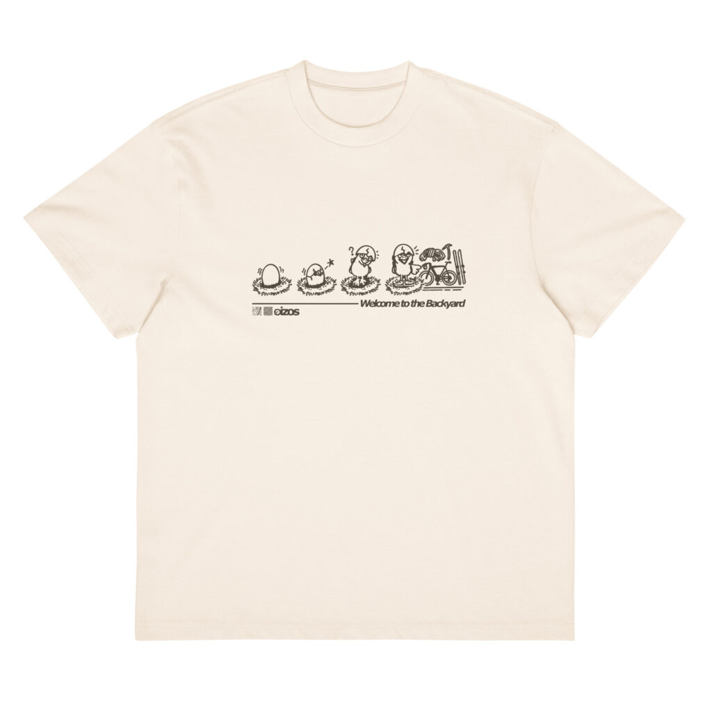 T-shirt Evolubird OIZOS blanc vintage, motif oiseau, coupe oversize en coton peigné