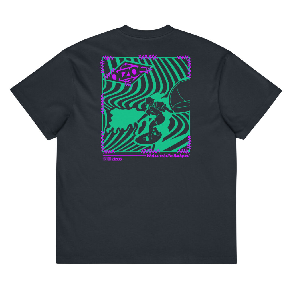 T-shirt Wing and Wave OIZOS, motif aile et vague, coupe oversize en coton peigné