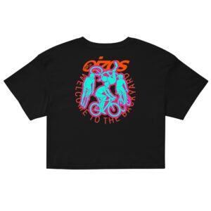 Crop top Bike Again OIZOS en coton peigné, motif vélo, coupe courte décontractée
